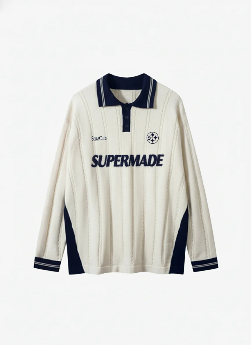 Retro College Polo Collar Knit Sweater - Image 7