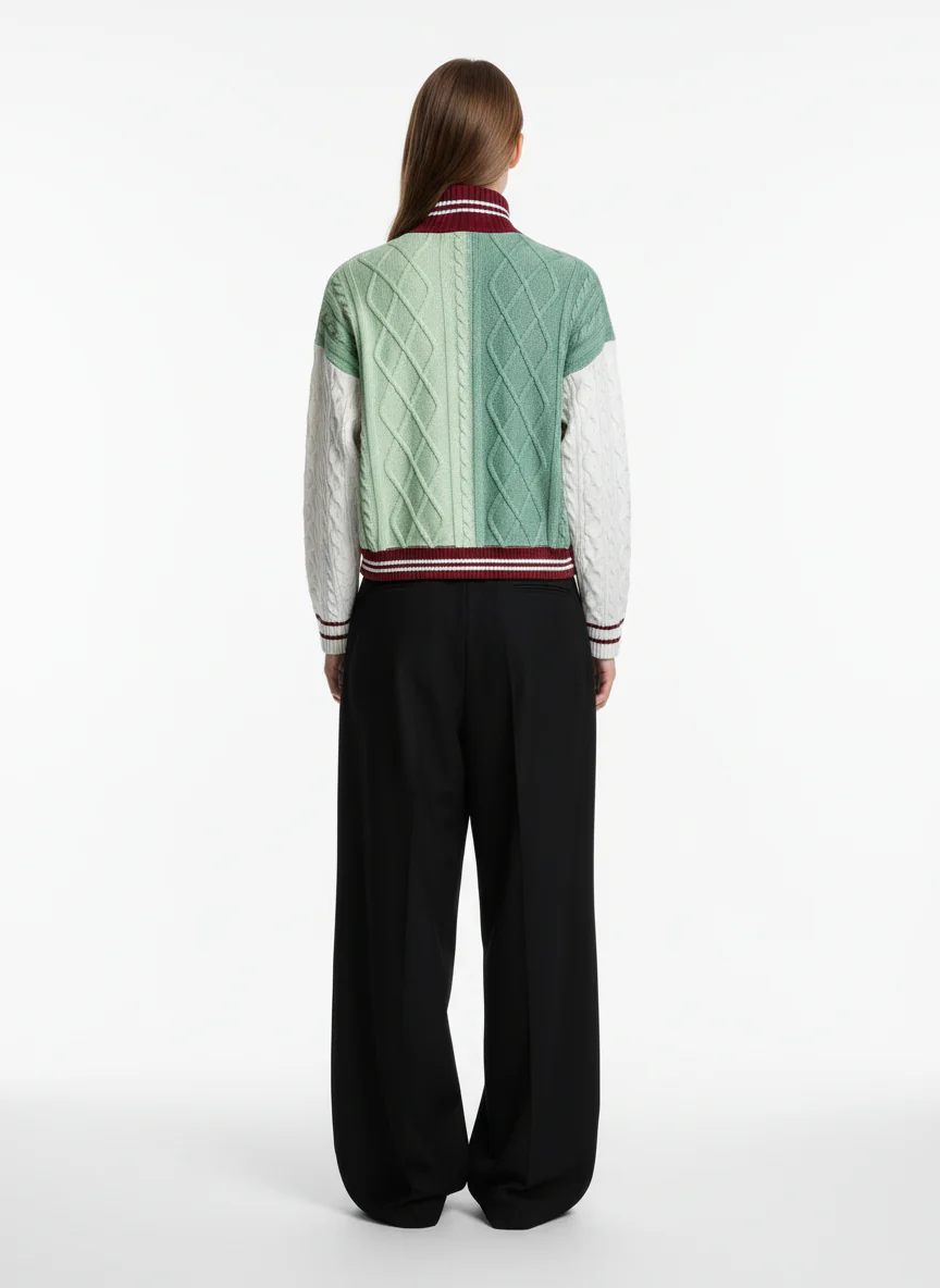 Retro Contrast Color High Neck Knitted Cardigan Sweater - Image 4