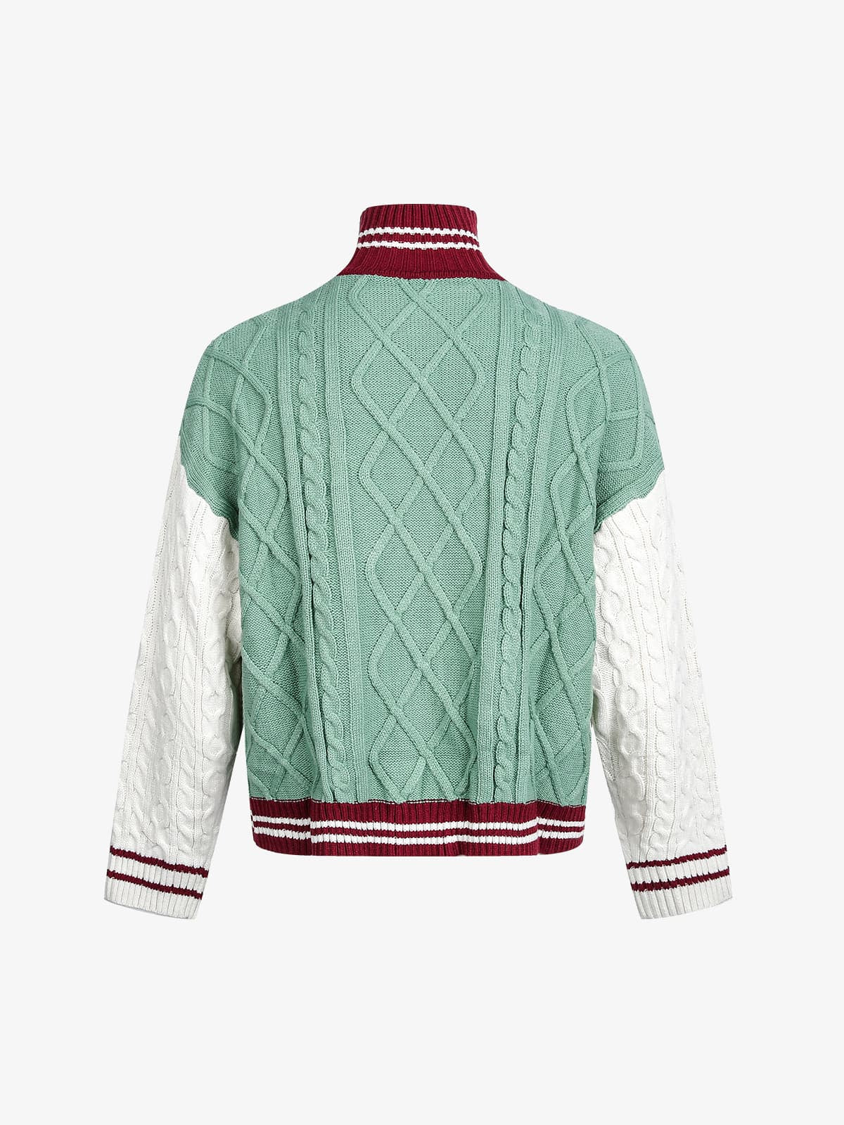 Retro Contrast Color High Neck Knitted Cardigan Sweater - Image 7