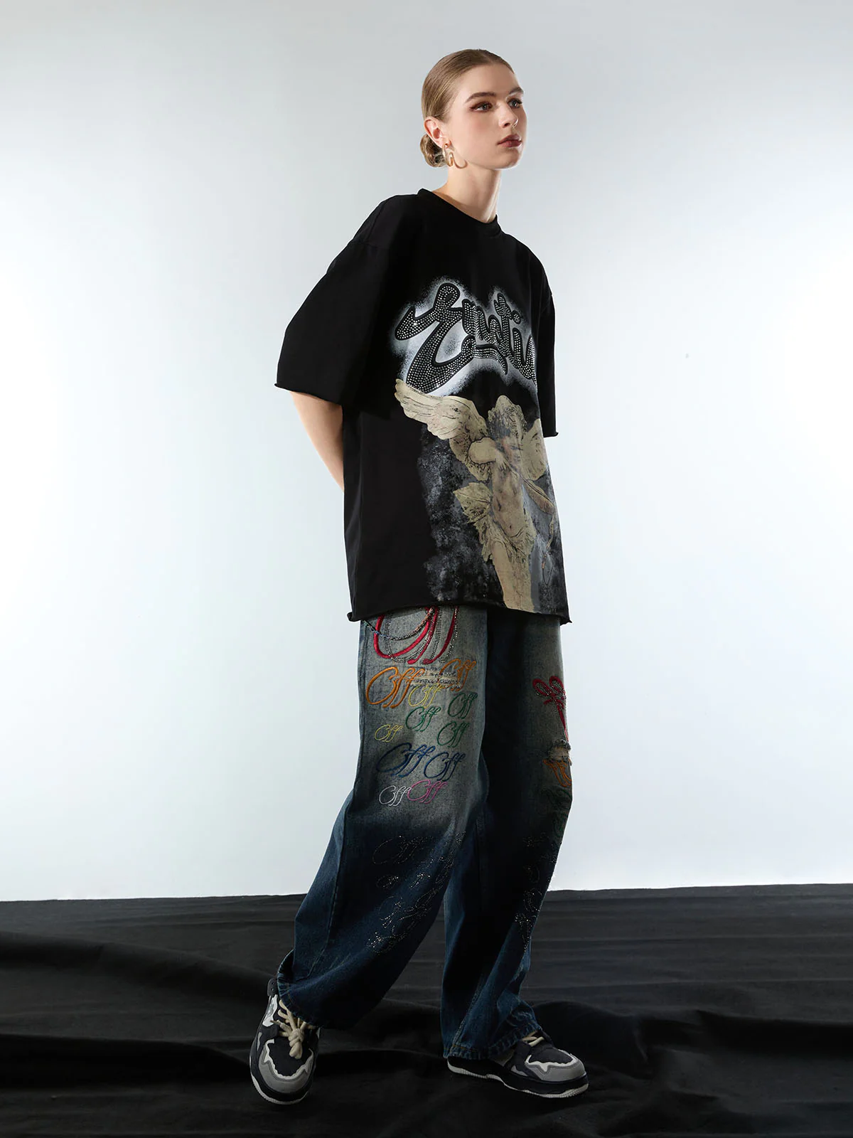 Retro Cupid Rhinestone Graphic T-Shirt - Image 5