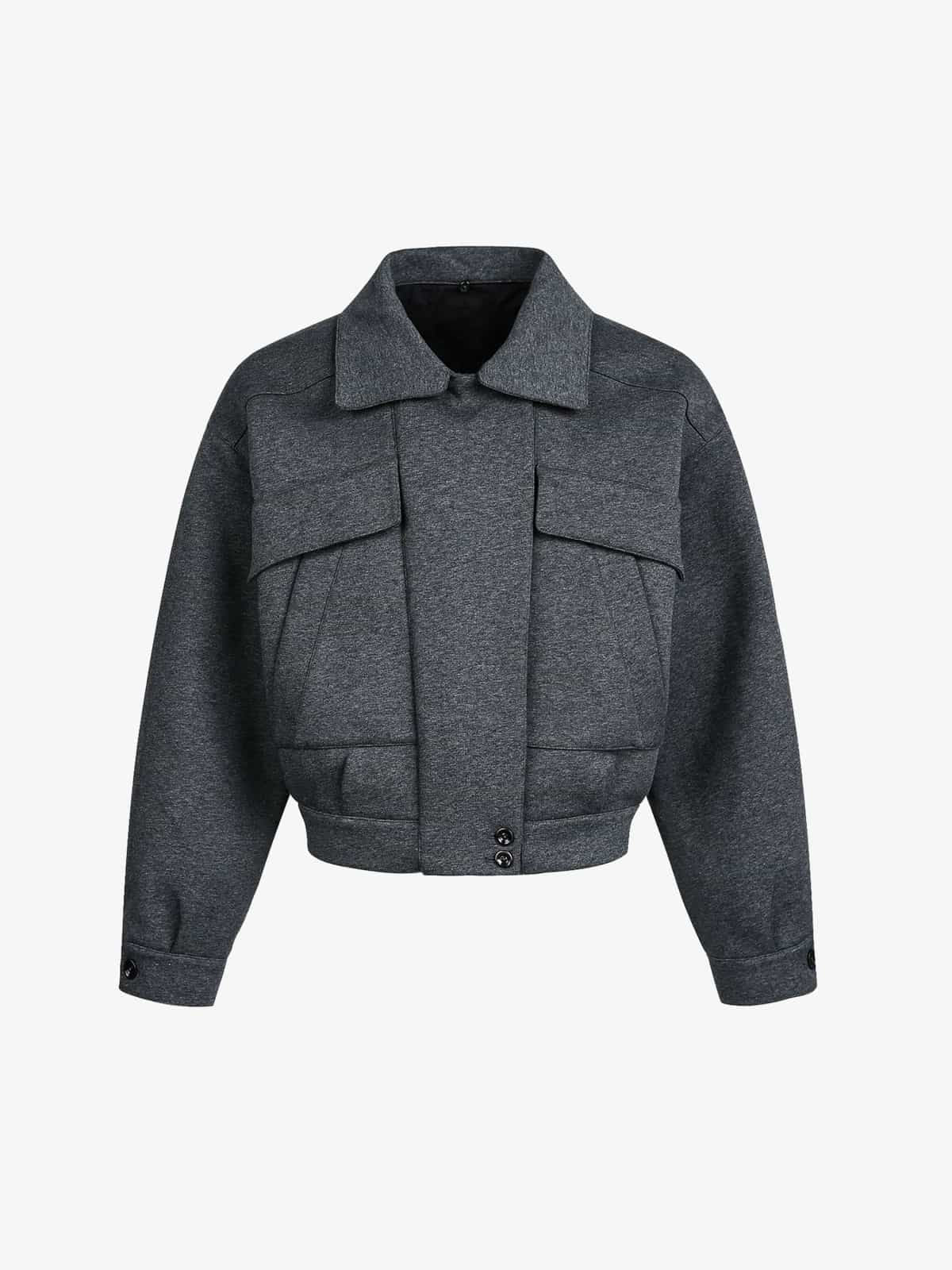 Retro Detachable Faux Fur Collar Washed Bomber Jacket - Image 10