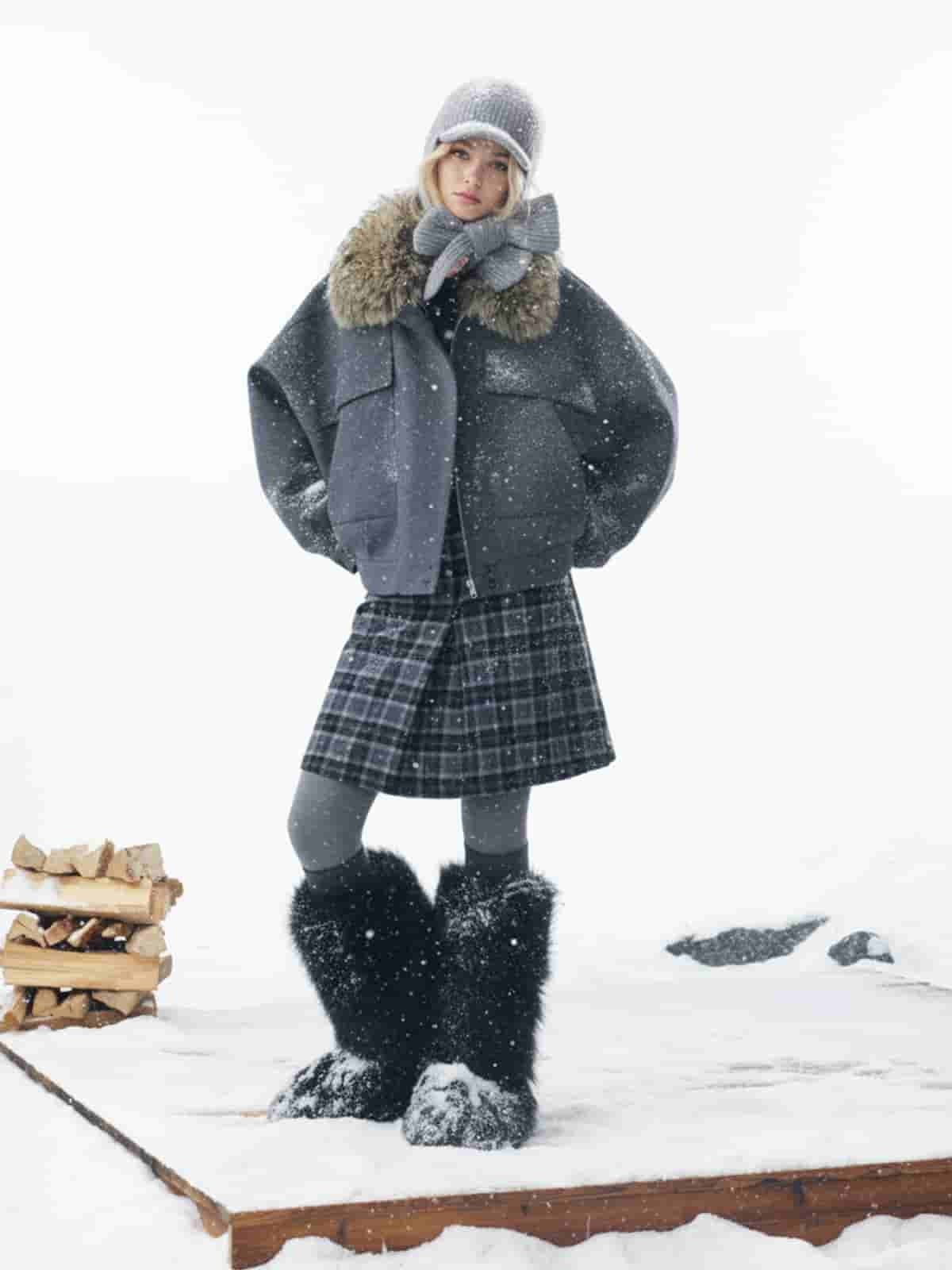 Retro Detachable Faux Fur Collar Washed Bomber Jacket - Image 3