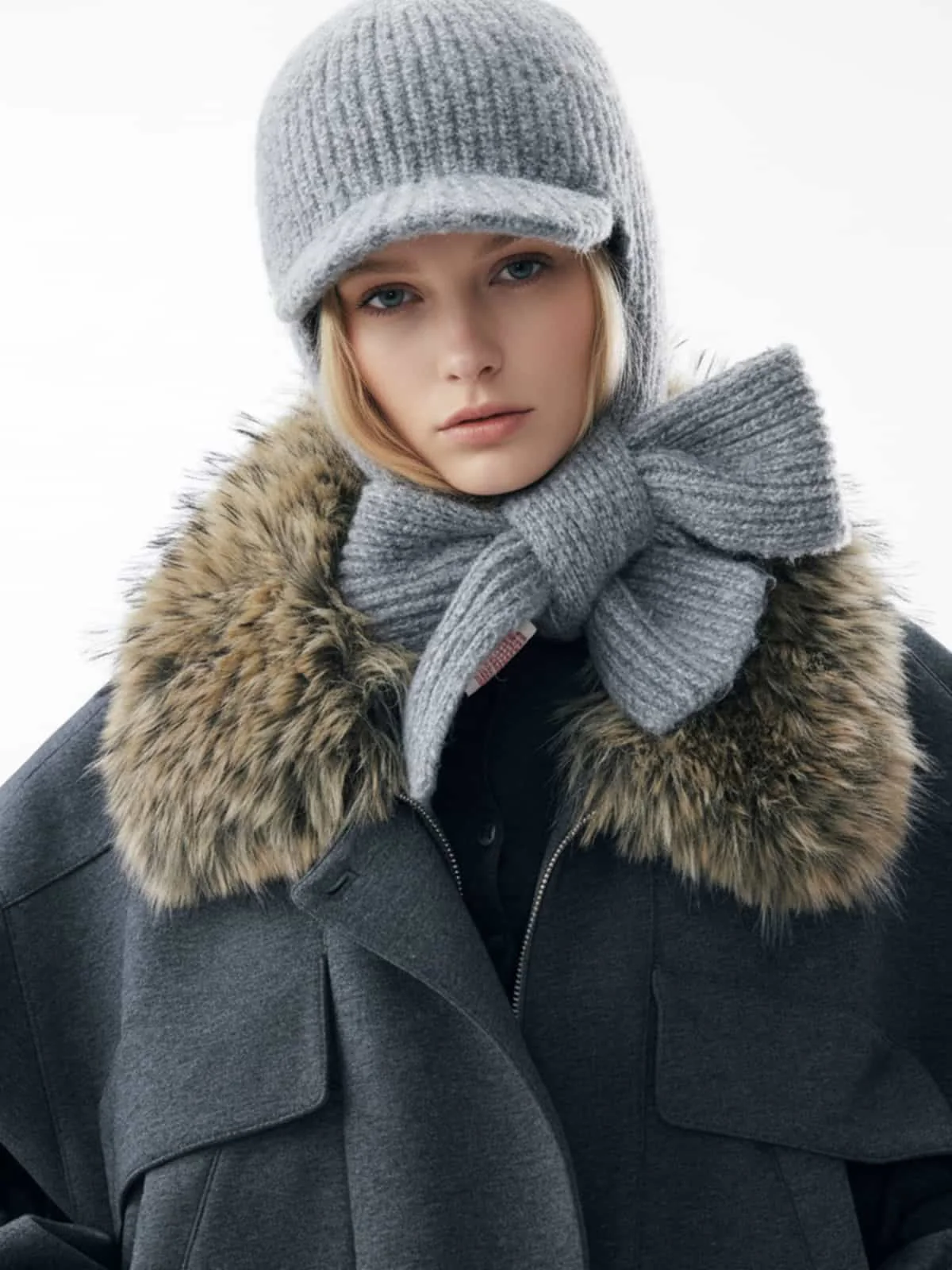 Retro Detachable Faux Fur Collar Washed Bomber Jacket - Image 8