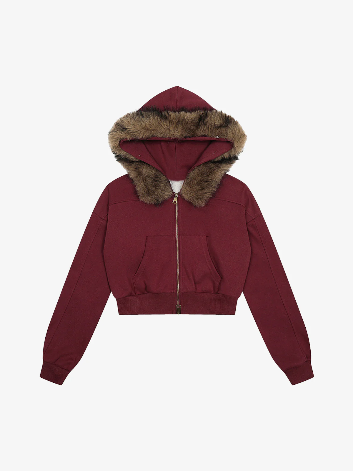 Retro Detachable Fur Collar Cropped Hooded Sweatshirt - Image 2