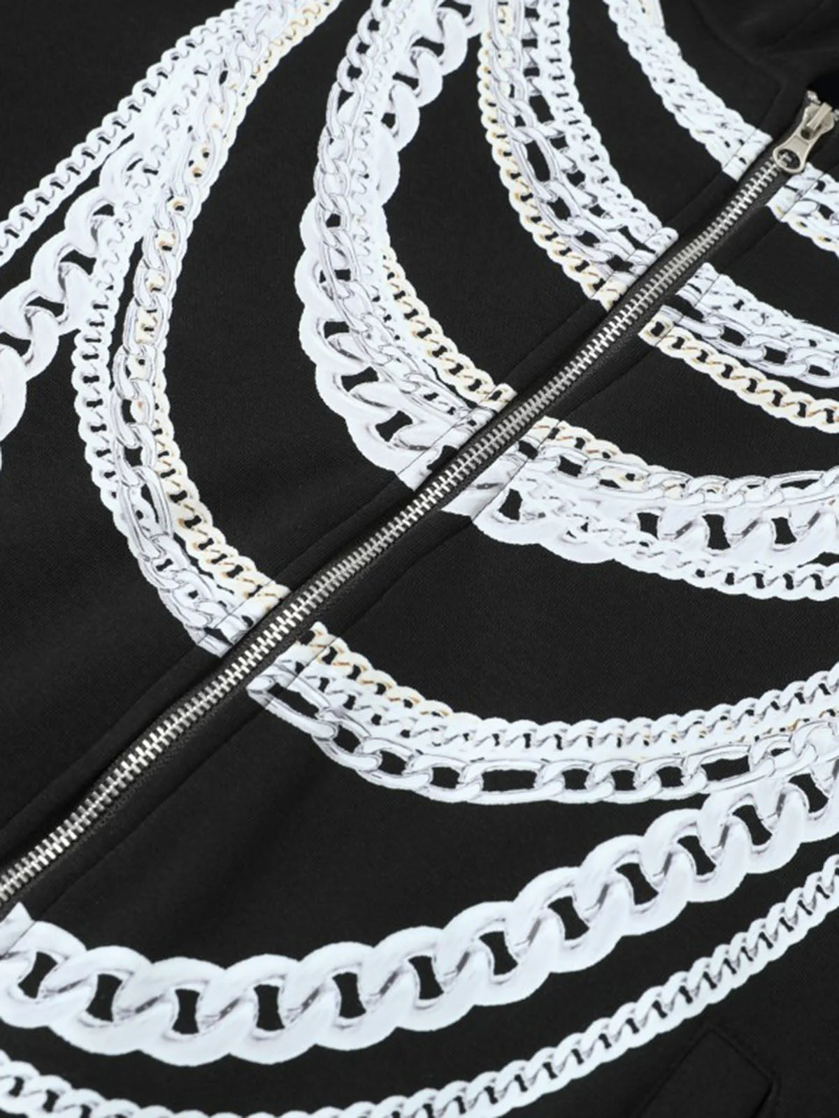 Retro Digital Chain Print Cardigan Zipper Hooded Sweatshirt - Image 4