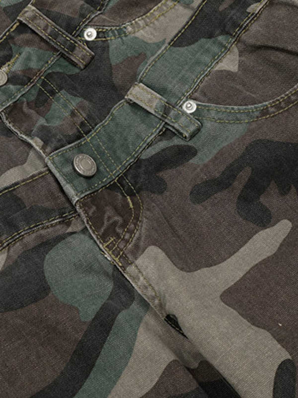 Retro Double Waist Camouflage Barrel Jeans - Image 14