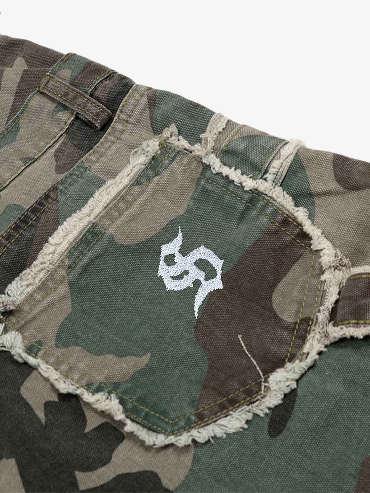 Retro Double Waist Camouflage Barrel Jeans - Image 9