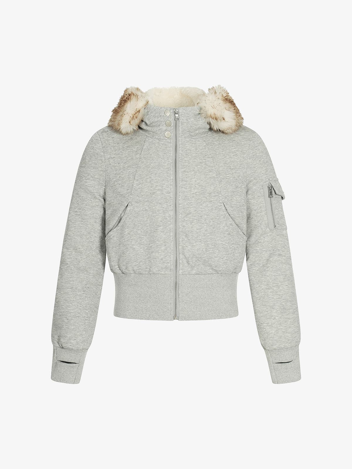Retro Faux Fur Collar Fleece Zip Up Hoodie Jacket - Image 2