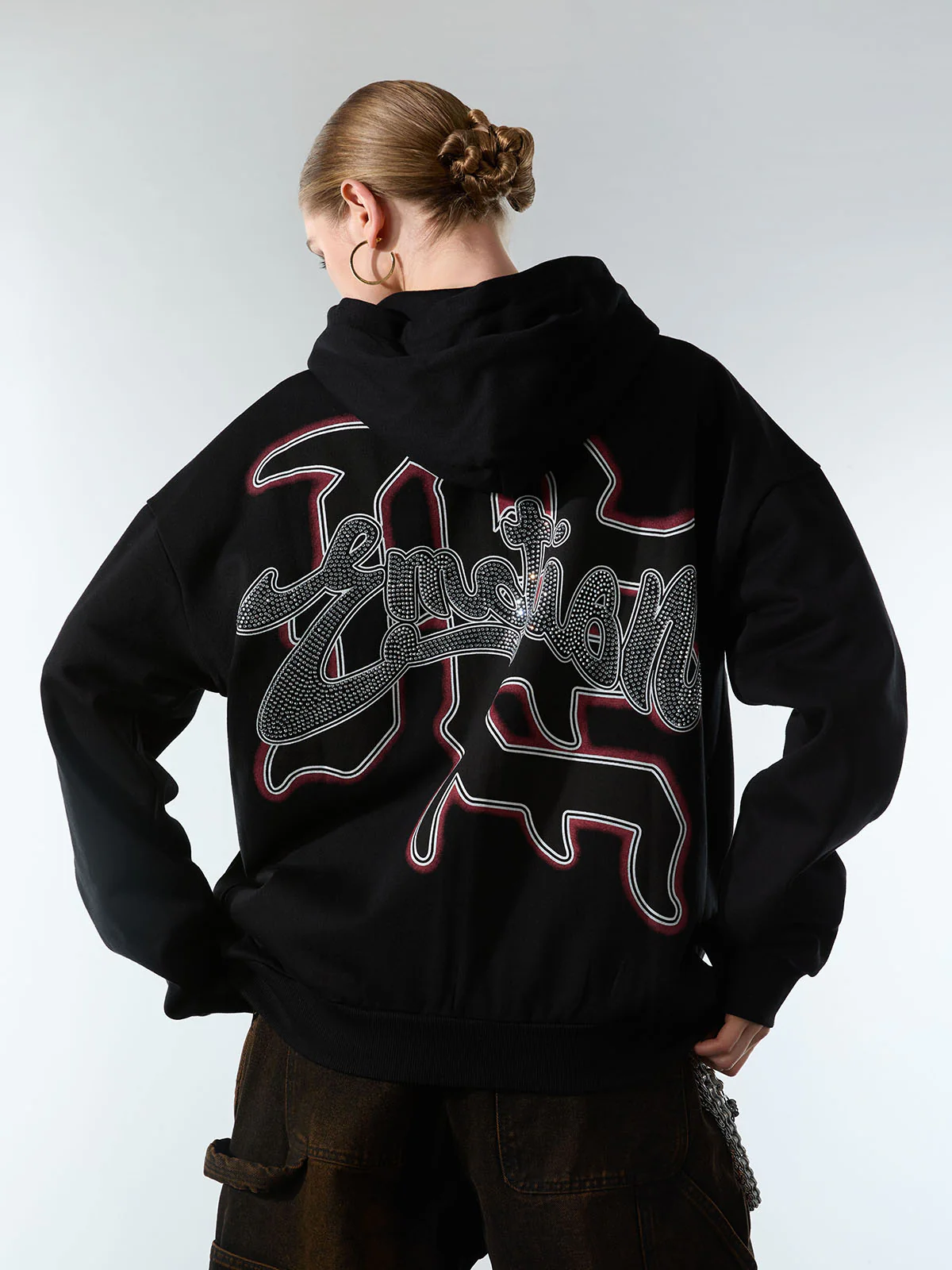 Retro Hip-Hop Cupid Rhinestone Zip Up Hoodie - Image 5