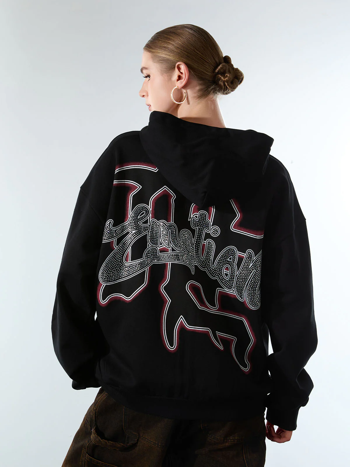 Retro Hip-Hop Cupid Rhinestone Zip Up Hoodie - Image 6