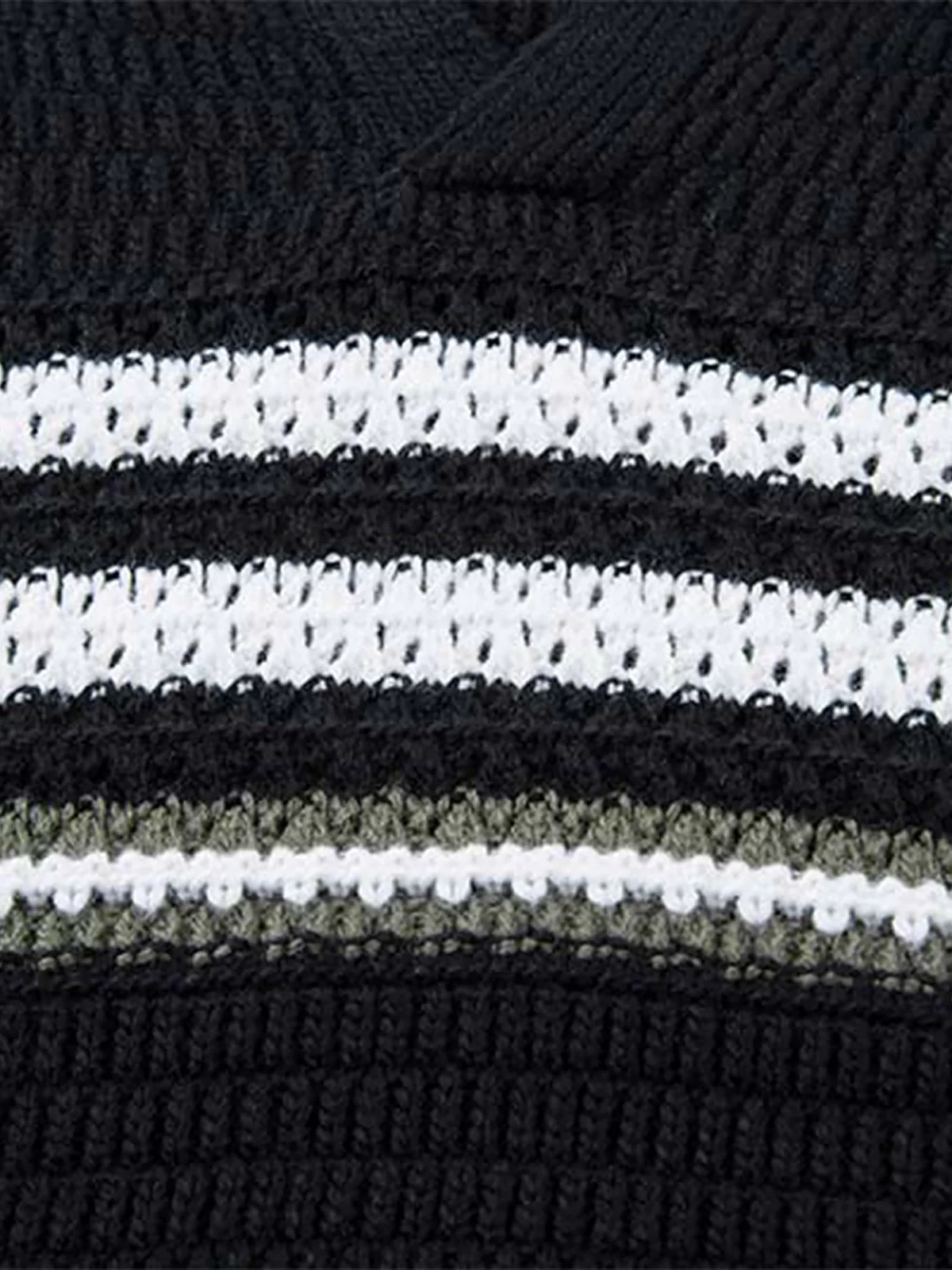 Retro Knitted Lapel V-Neck Contrast Striped Sweater - Image 5