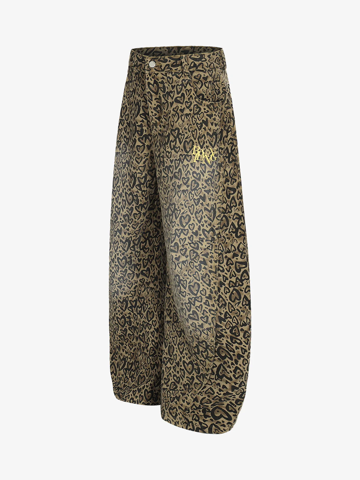Retro Leopard Heart Print Wide-Leg Barrel Pants - Image 3