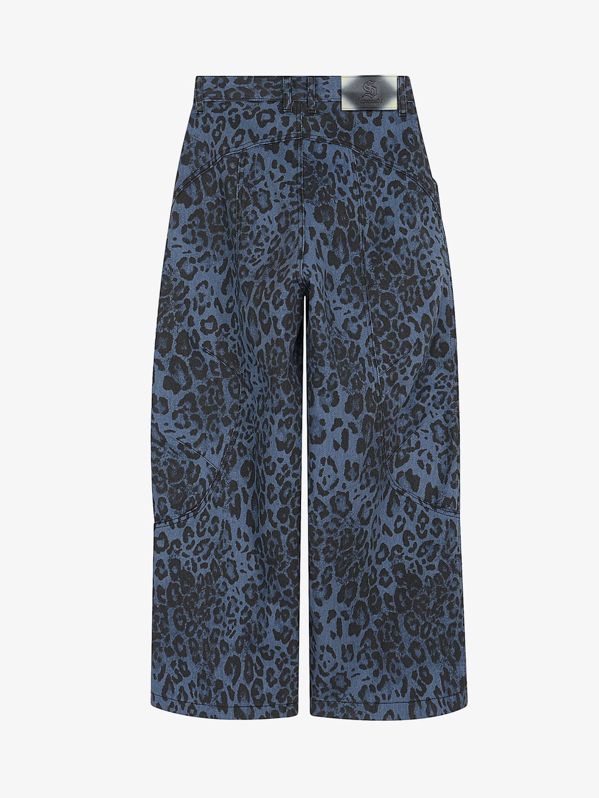Retro Leopard Print Blue Washed Distressed Jeans - Image 2