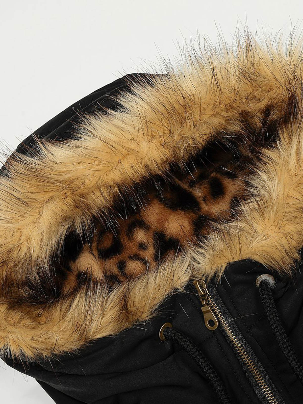 Retro Leopard Print Fur Collar Hooded Padded Jacket - Image 12