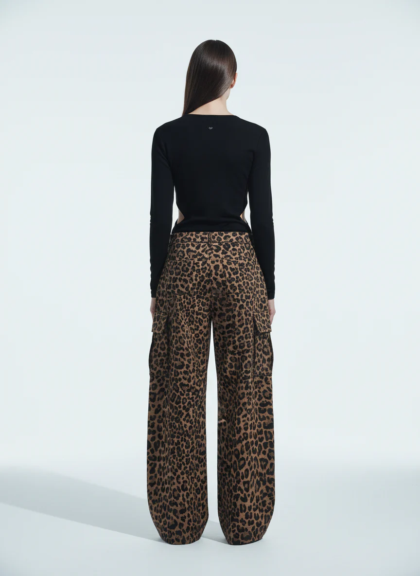 Retro Leopard Print Pleated Pocket Casual Pants - Image 4