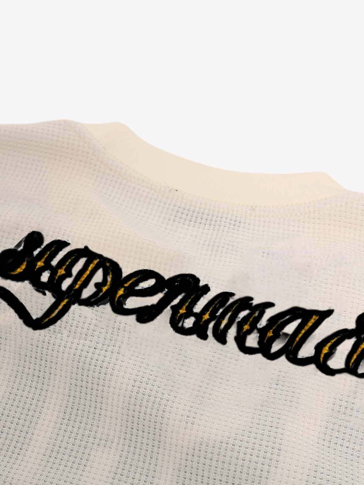 Retro Letter Print Waffle Simplicity Long-Sleeved T-Shirt - Image 10