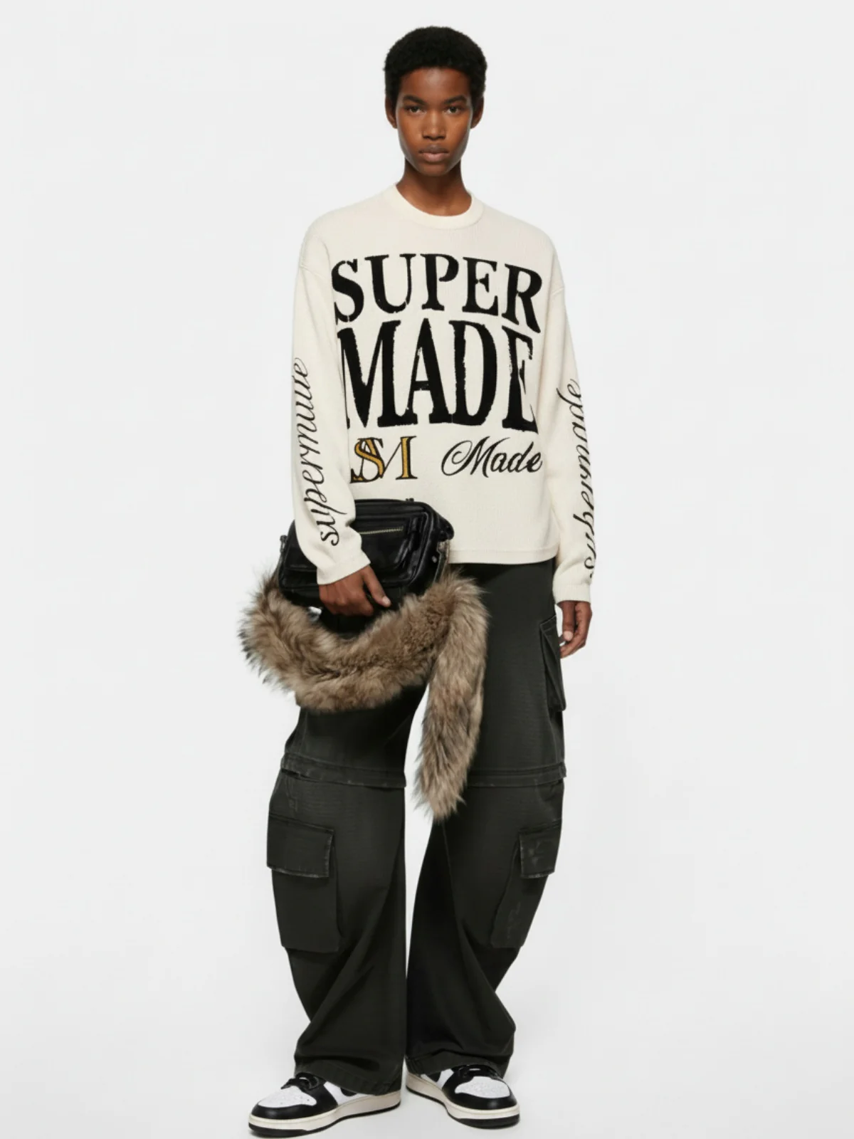 Retro Letter Print Waffle Simplicity Long-Sleeved T-Shirt - Image 3