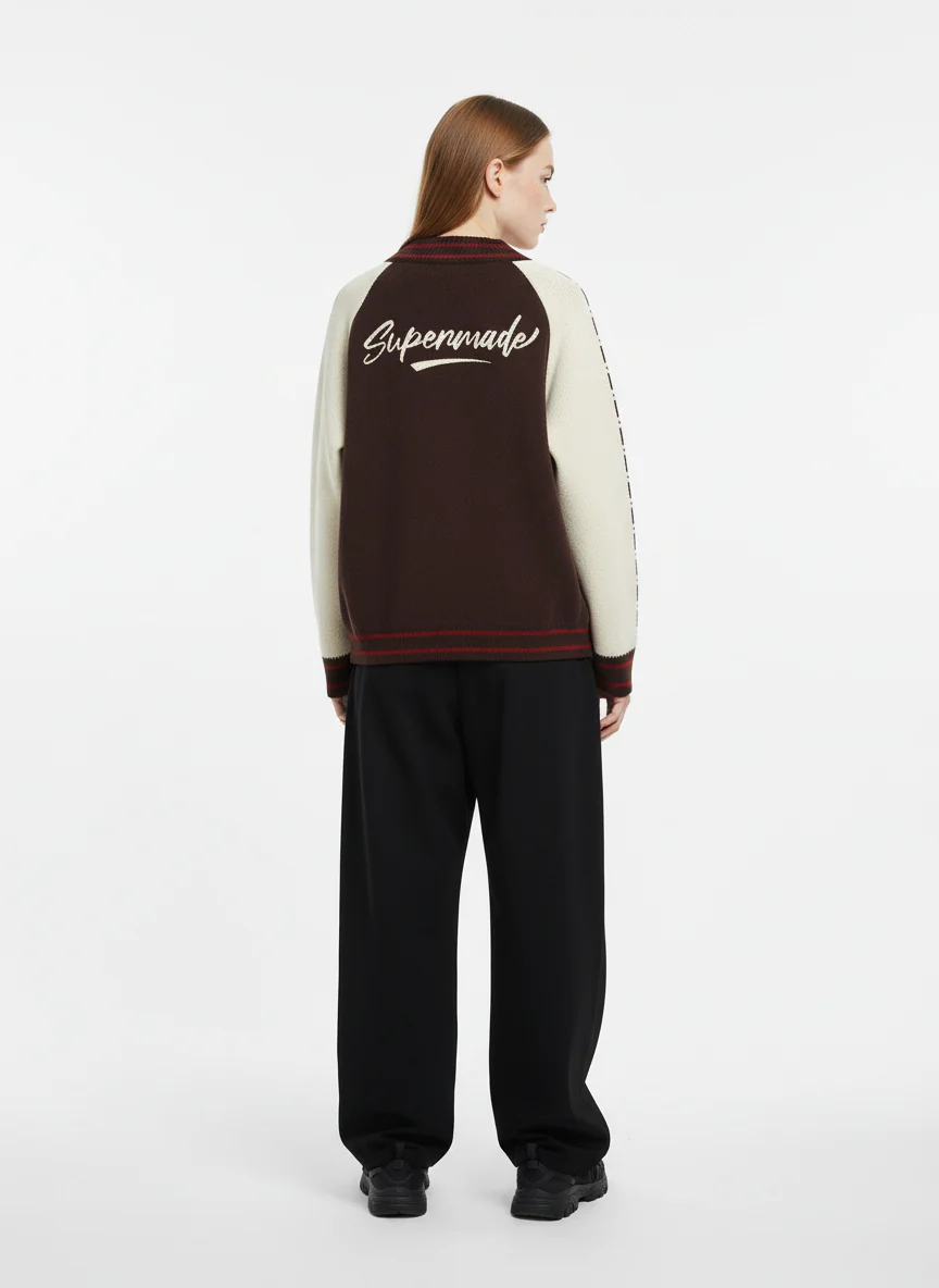 Retro Motorcycle Colorblock Knitted Zip-up Sweater Jacket - Image 4