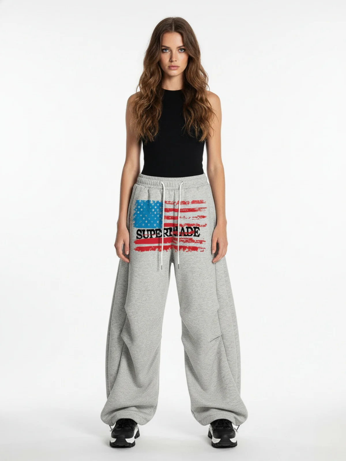 Retro Paratrooper Machete Pleated Design Printed Wide-Leg Pants - Image 3