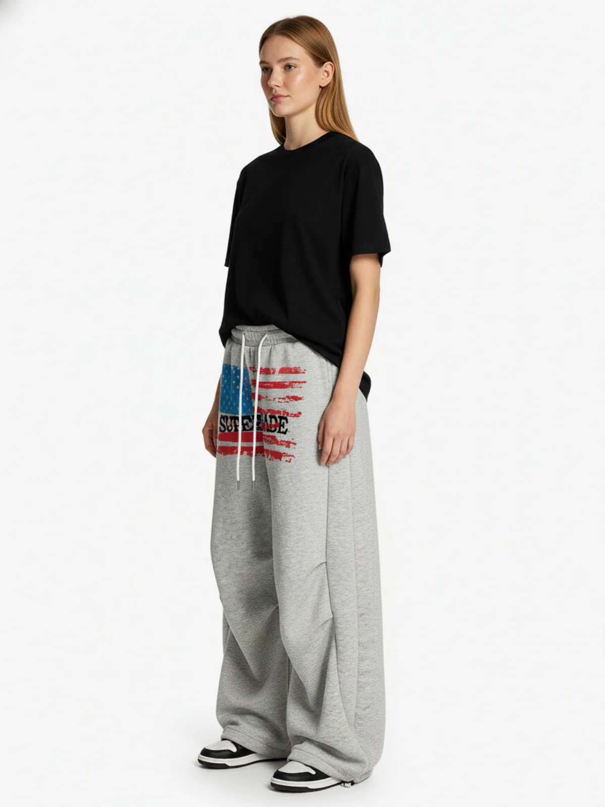 Retro Paratrooper Machete Pleated Design Printed Wide-Leg Pants - Image 5