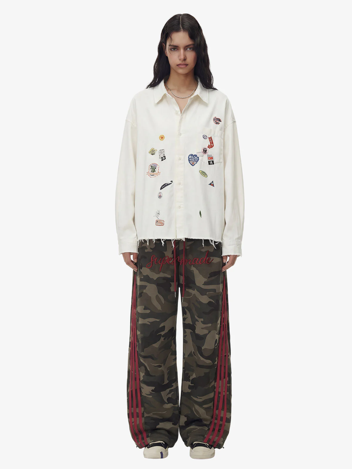 Retro Patchwork Embroidered Camouflage Barrel Pants - Image 5