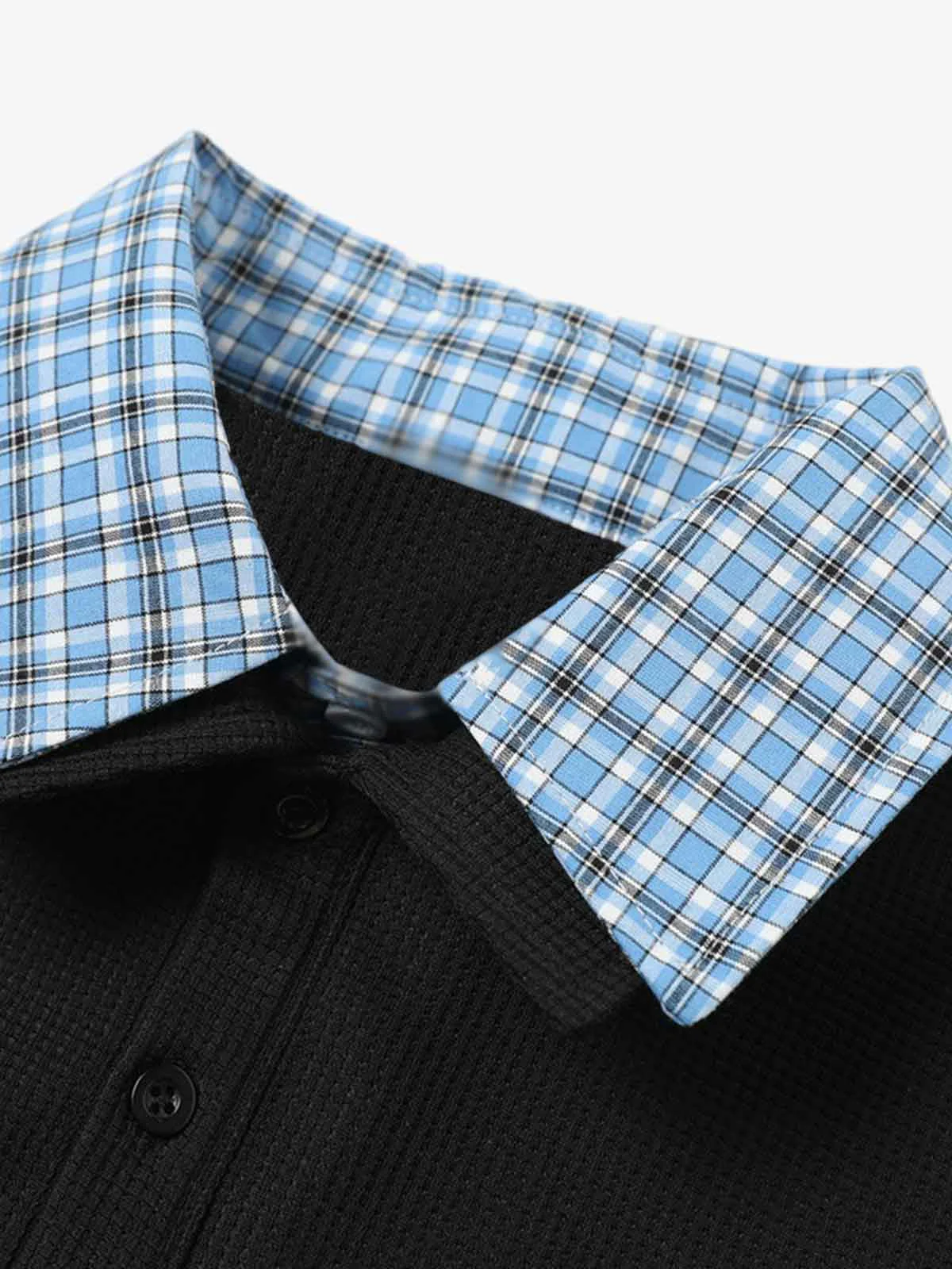 Retro Pearl Letter Plaid Collar Polo Shirt - Image 12