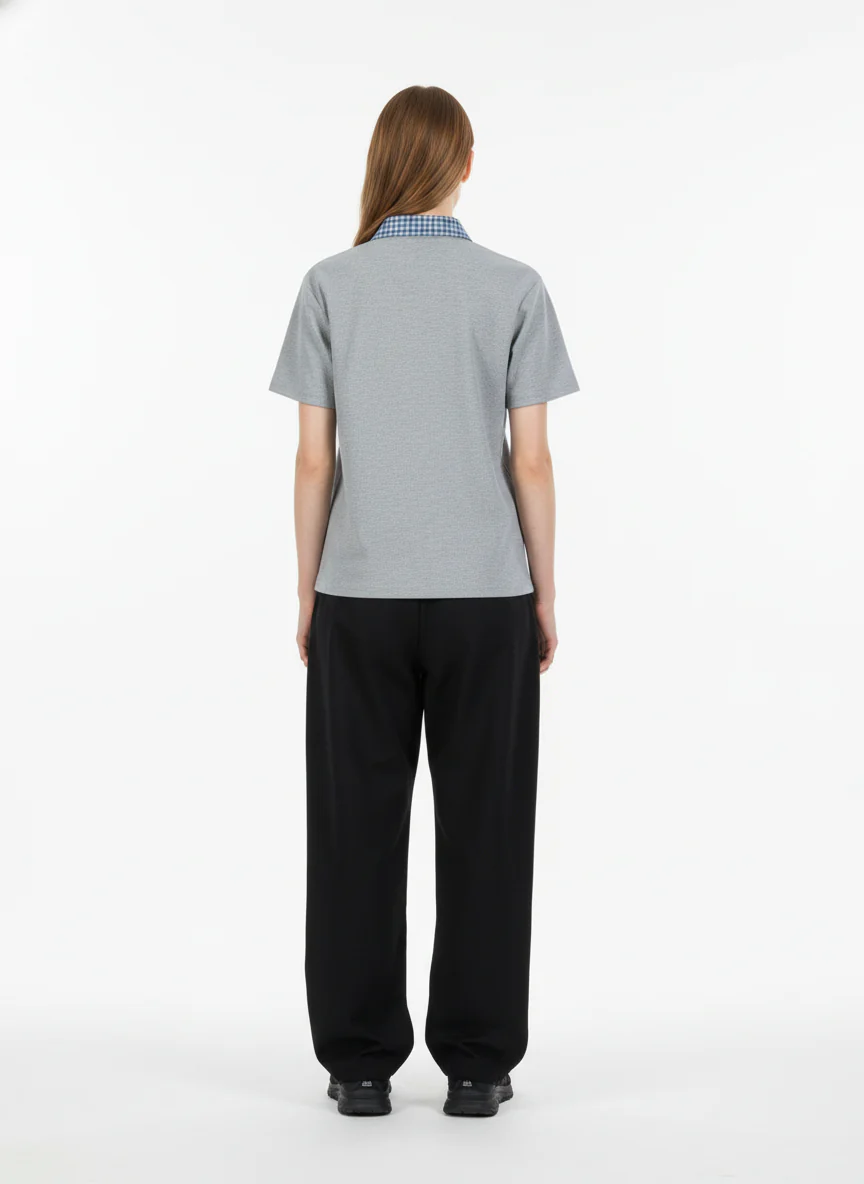 Retro Pearl Letter Plaid Collar Polo Shirt - Image 4