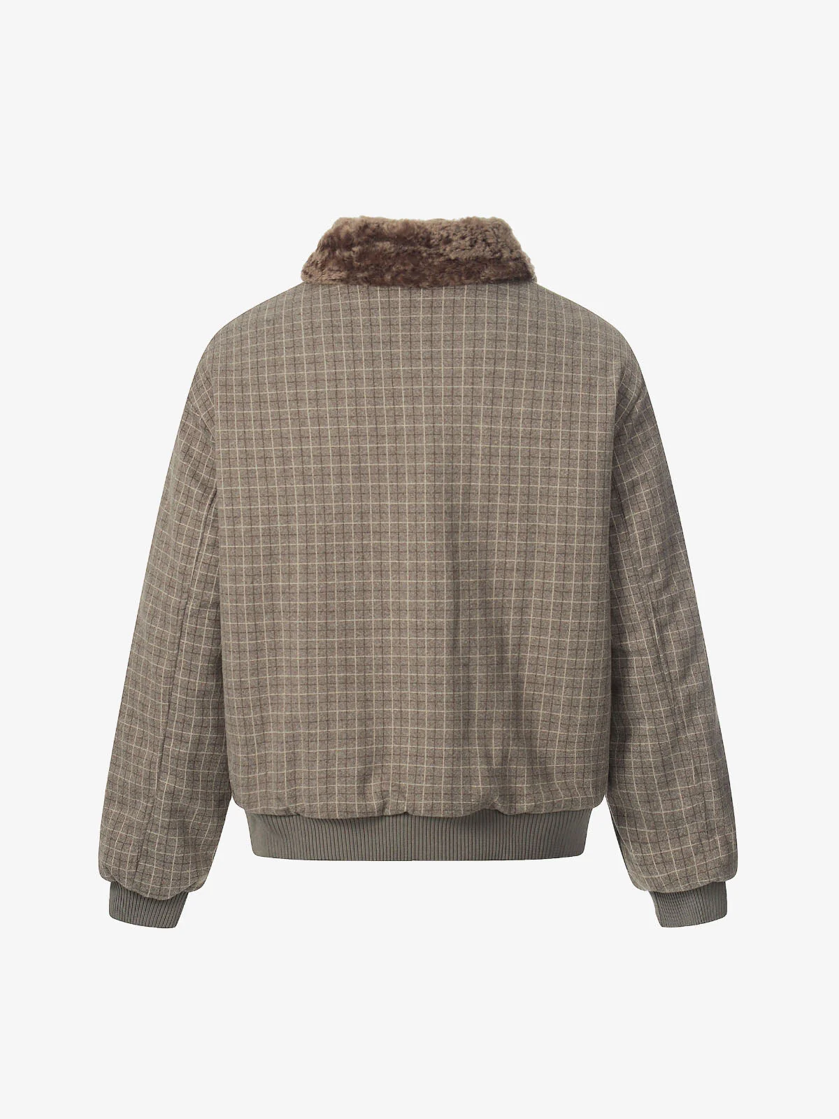 Retro Plaid Fur Collar Warm Padded Jacket - Image 3
