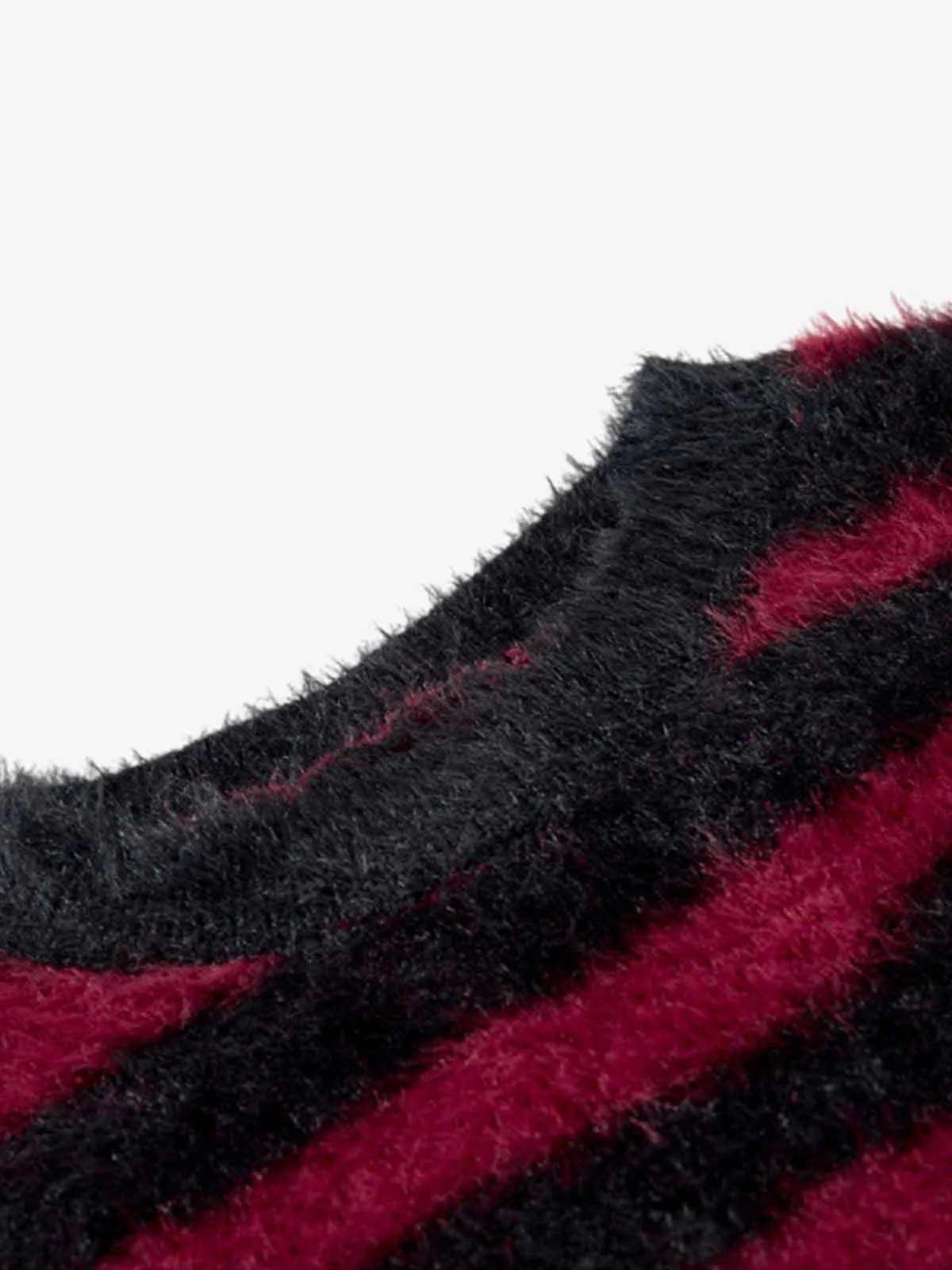 Retro Rhinestone Cross Fuzzy Zebra Stripe Sweater - Image 5