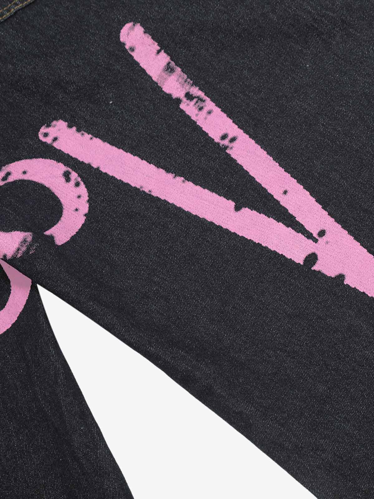 Retro Stitching Graffiti Letters Machete Jeans - 2498 - Image 7