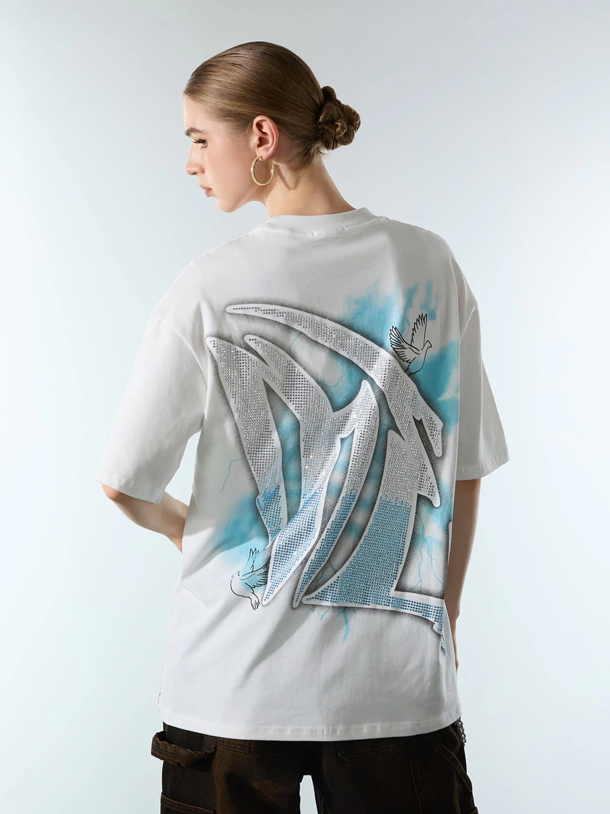Retro Street Peace Dove Angel Rhinestone T-Shirt - Image 4
