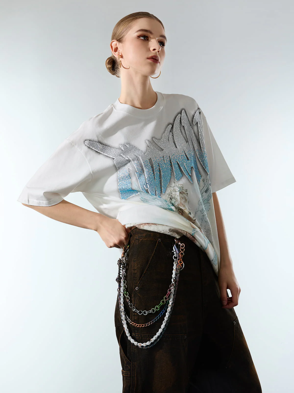 Retro Street Peace Dove Angel Rhinestone T-Shirt - Image 7