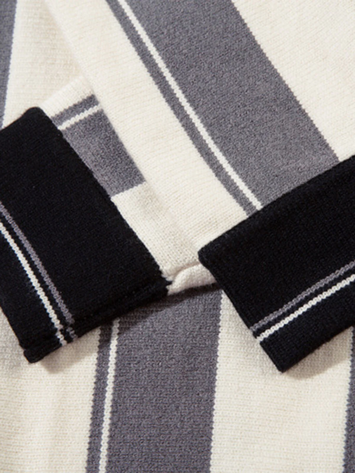 Retro Striped Polo Collar Sports Jersey Knit Sweater - Image 10