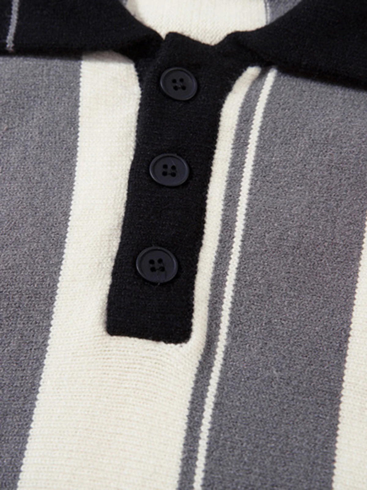 Retro Striped Polo Collar Sports Jersey Knit Sweater - Image 11