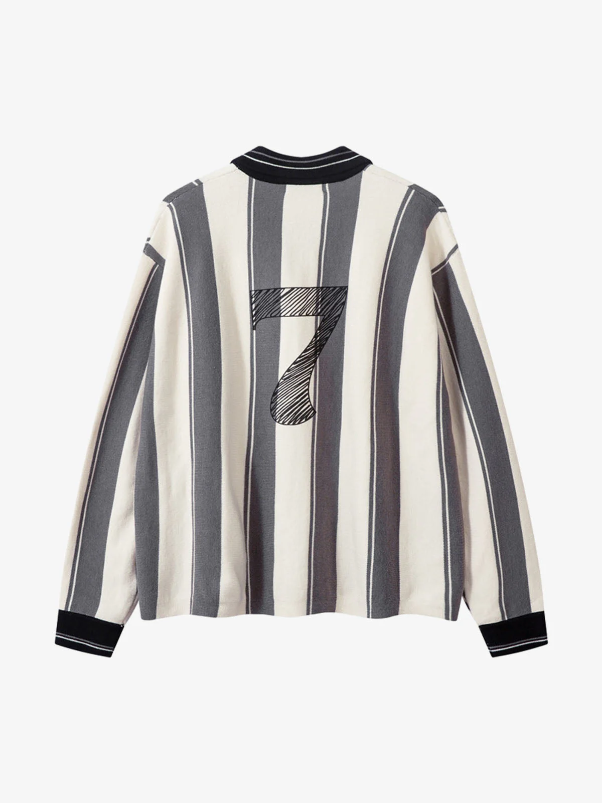 Retro Striped Polo Collar Sports Jersey Knit Sweater - Image 8