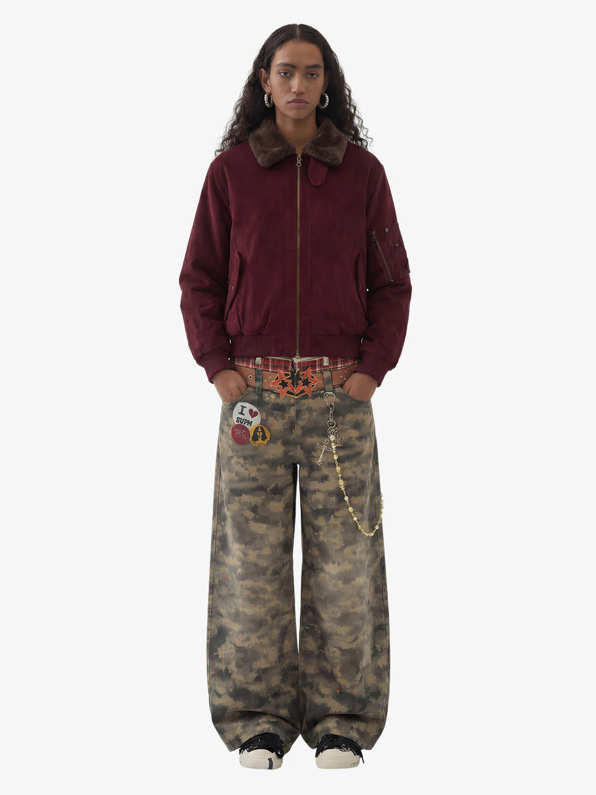 Retro Suede Faux Fur Collar Fleece Lined Bomber Jacket - Image 7