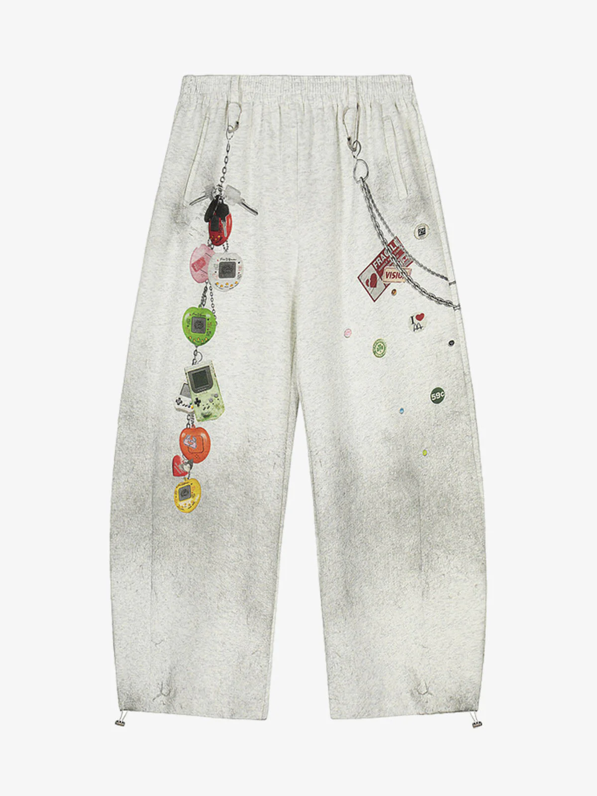 Retro Washed Creative Printed Barrel Pants - Image 2