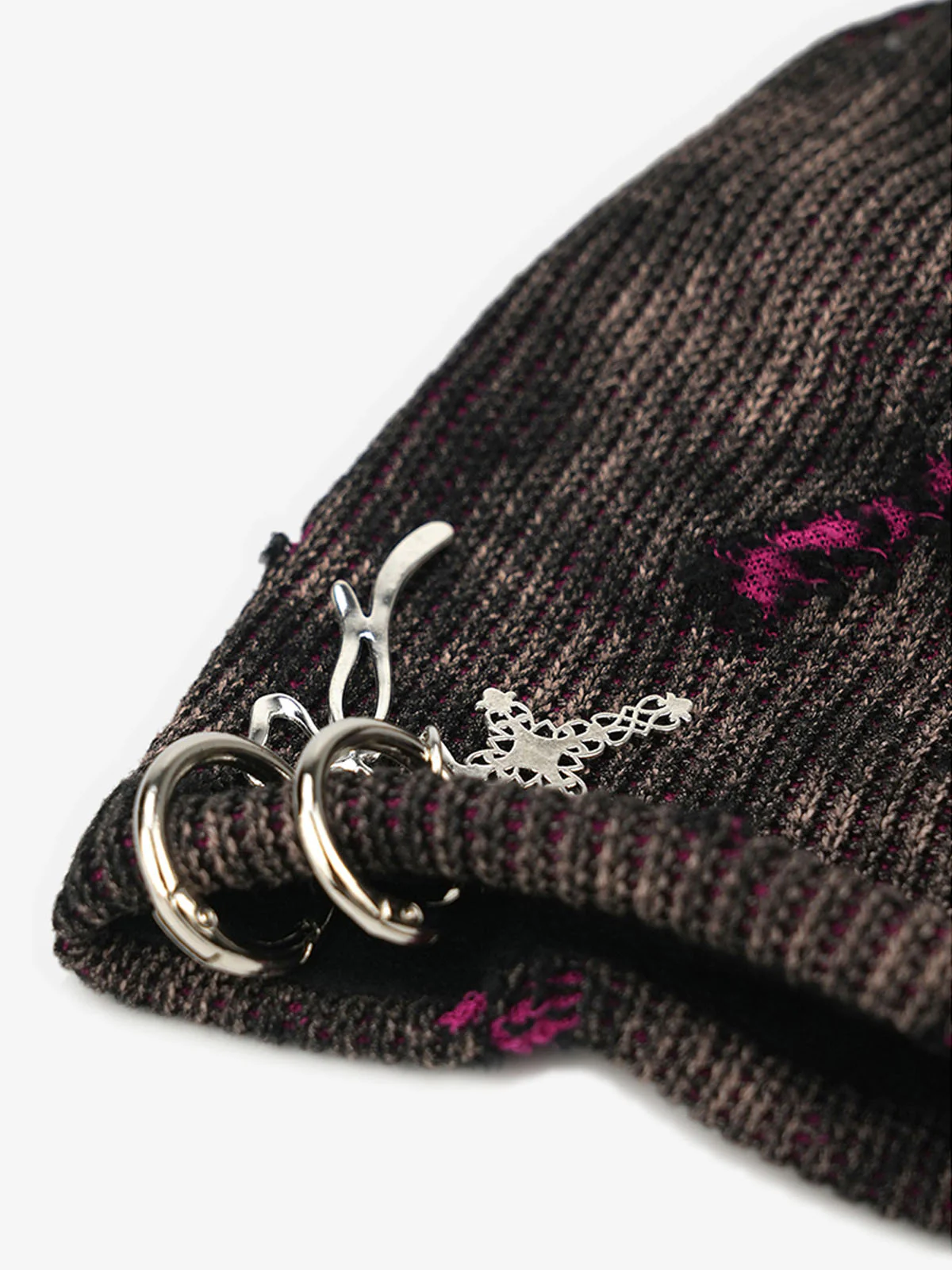 Retro Wasteland Style Distressed Knit Hanging Charm Beanie - Image 10