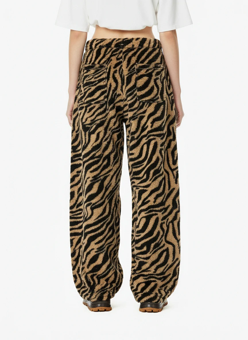 Retro Zebra Print Wide-Leg Lounge Barrel Pants - Image 4