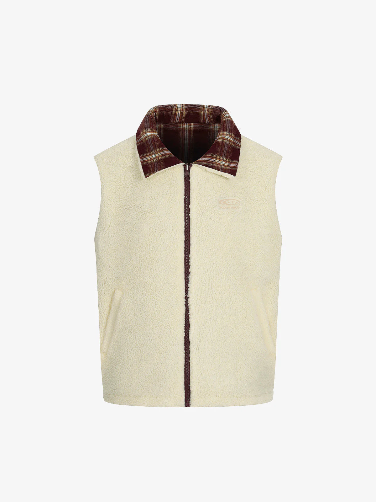 Reversible Plaid Sherpa Lined Vest - Image 2