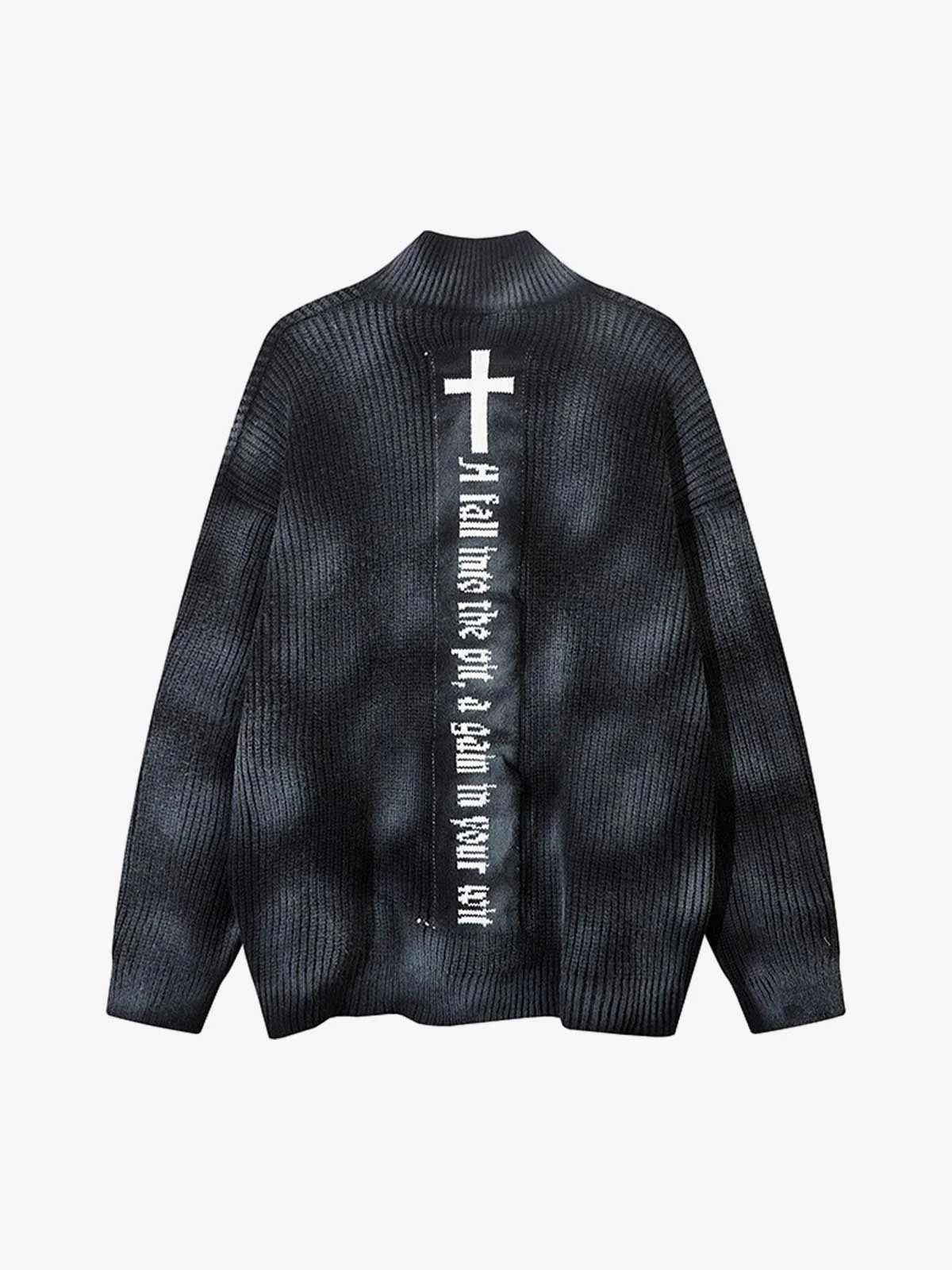 Ribbed Knit Dirty Dyed Embroidery Cross Sweater - 2465 - Image 11