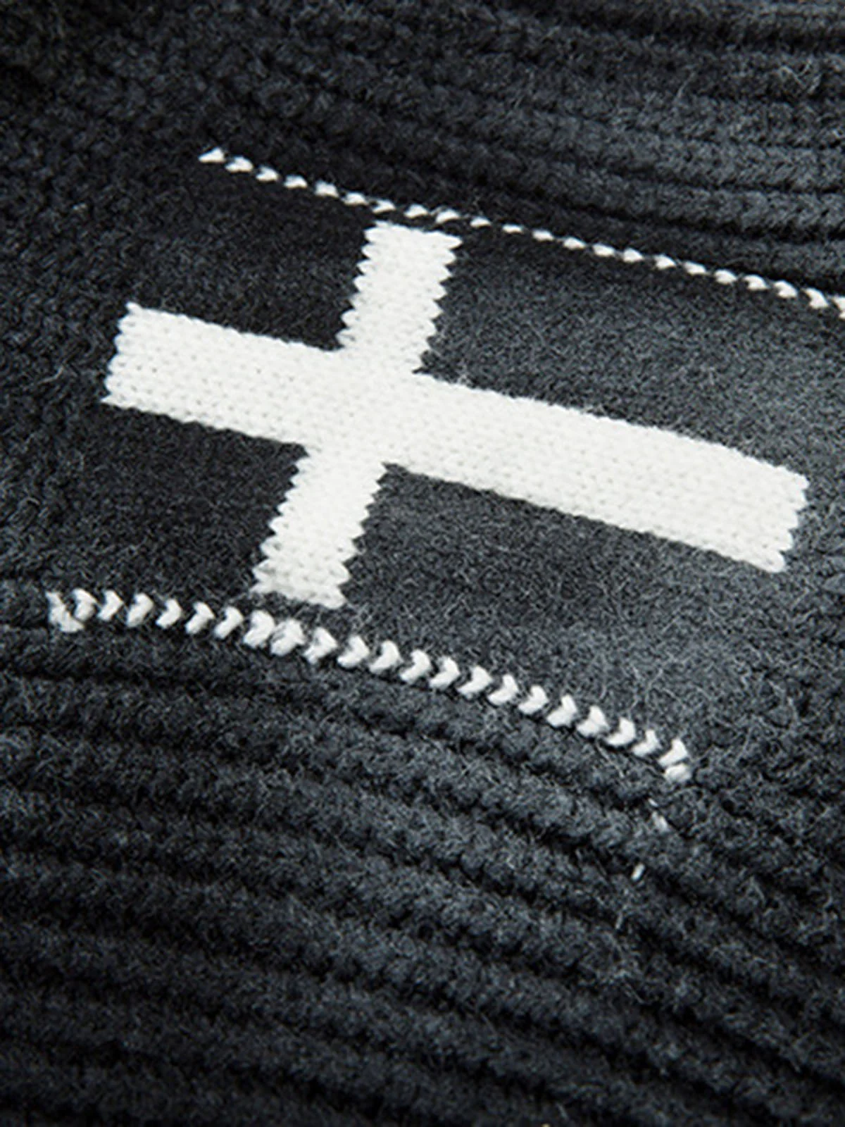 Ribbed Knit Dirty Dyed Embroidery Cross Sweater - 2465 - Image 13