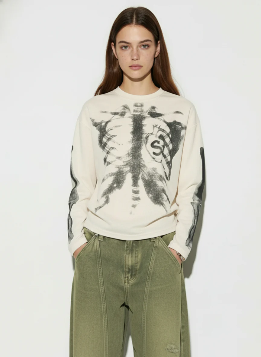 Skeleton Graphic Waffle Sweatshirt – 2495