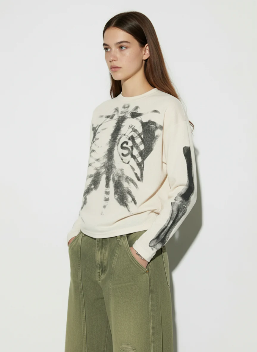 Skeleton Graphic Waffle Sweatshirt – 2495 - Image 3