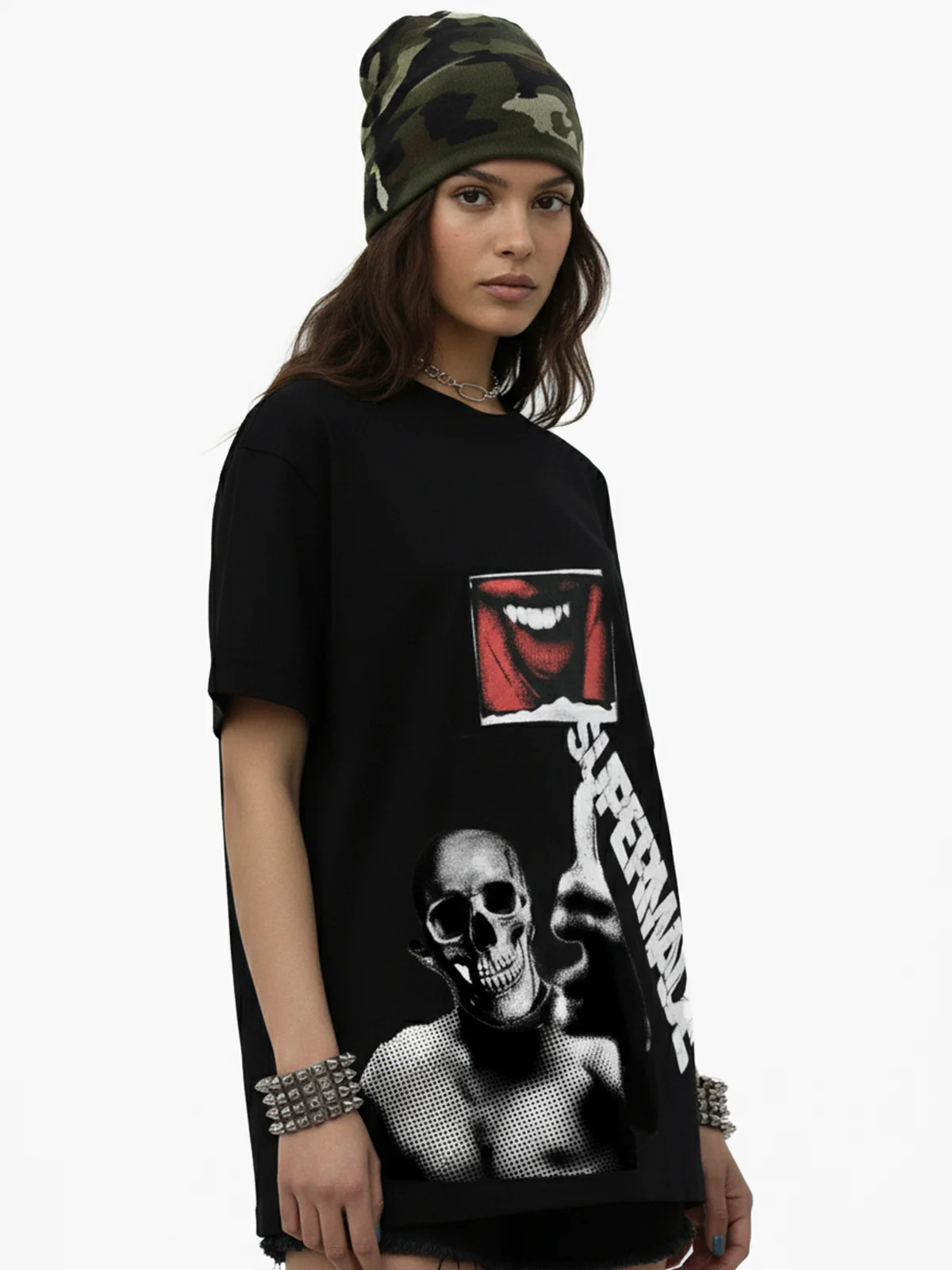 Skull Graphic Gothic Print T-Shirt - Image 3