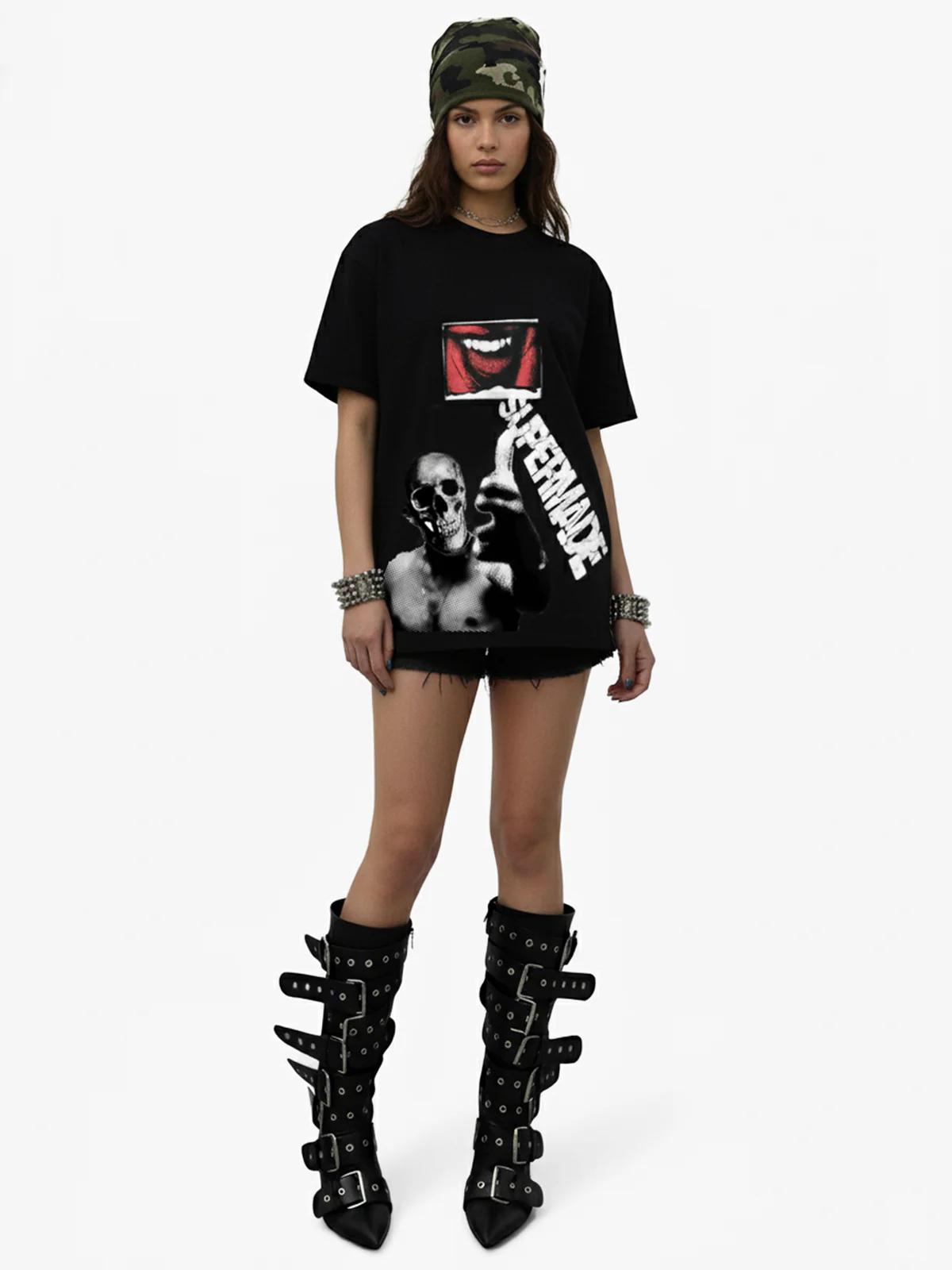 Skull Graphic Gothic Print T-Shirt - Image 4