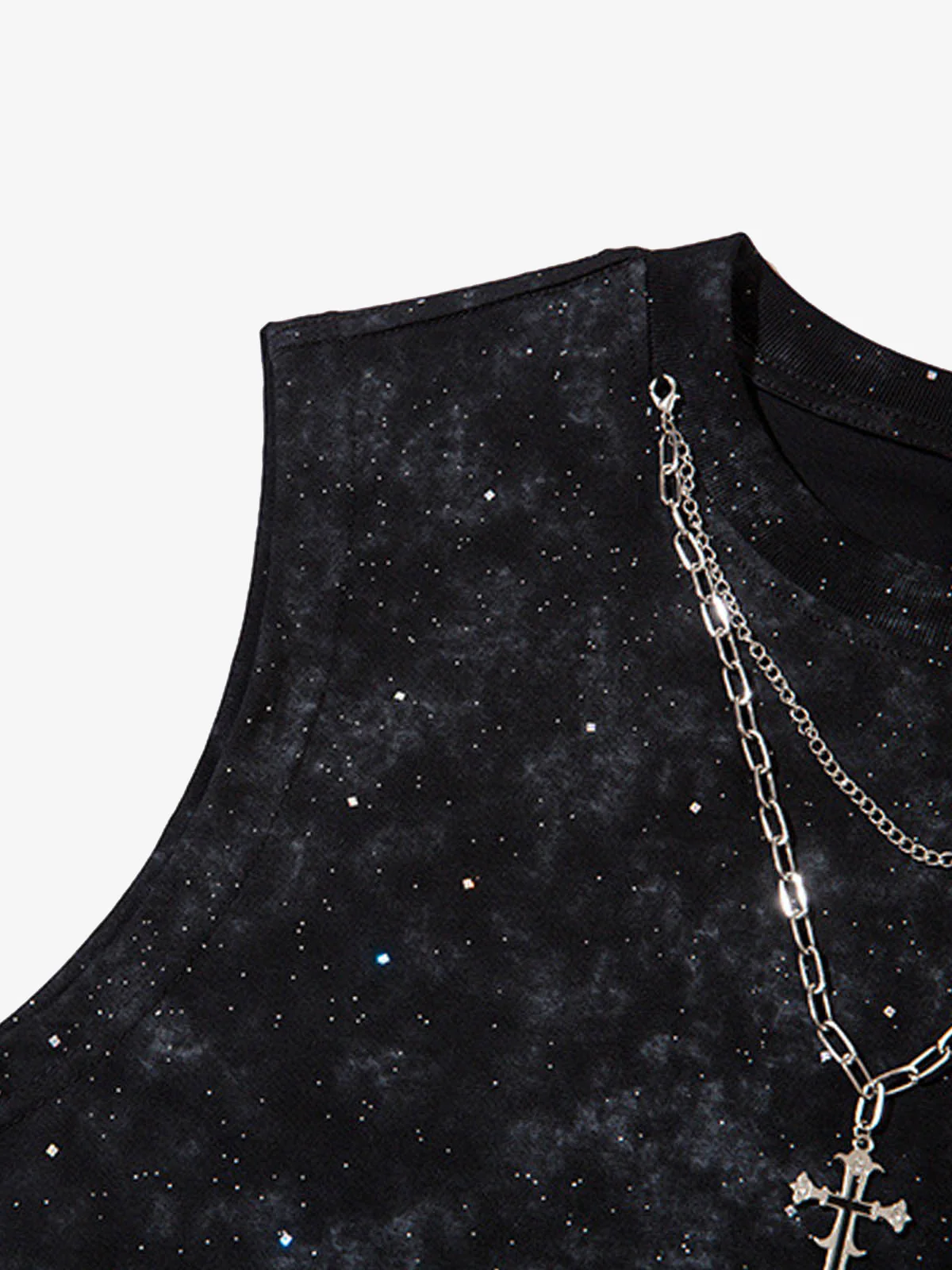 Retro Rhinestone Cross Chain Vest - Image 3