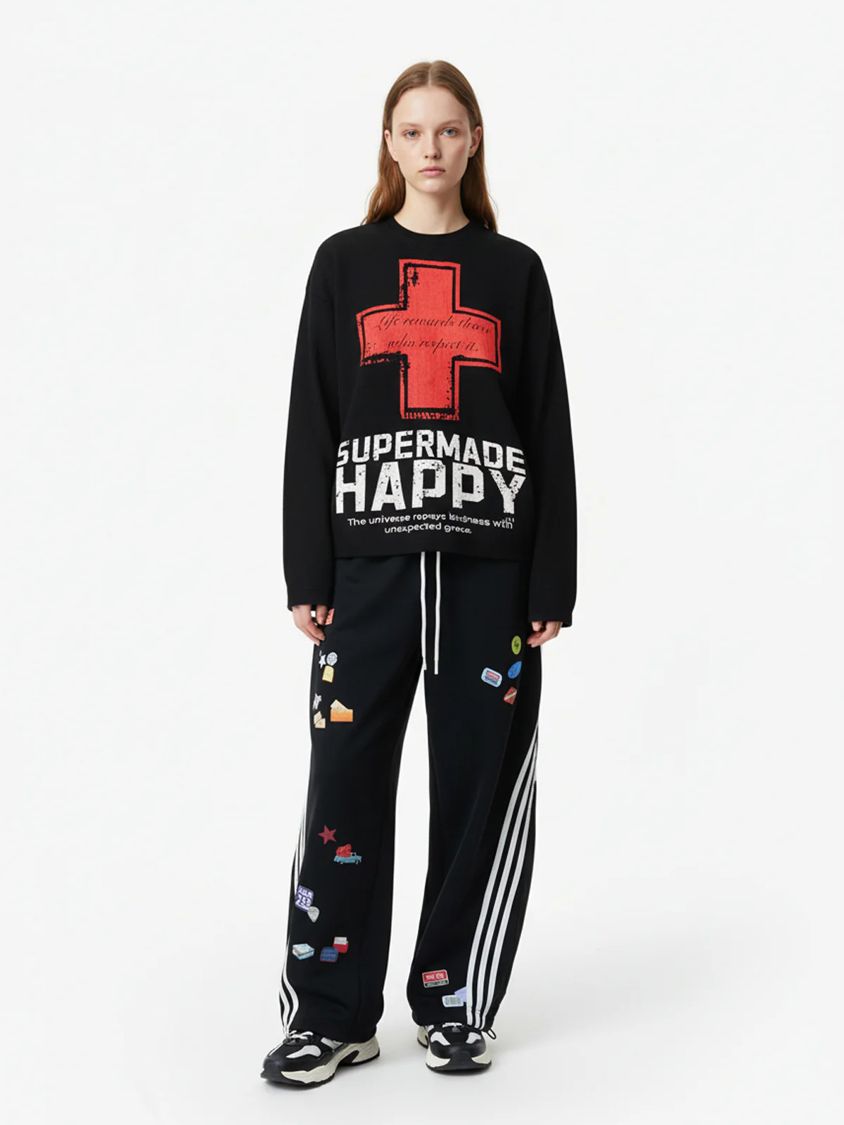 Street Cross Lettering Print Long-Sleeved T-Shirt - Image 2
