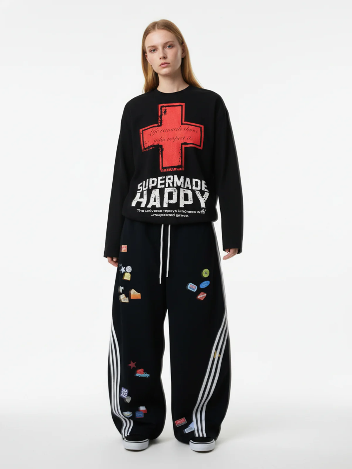 Street Cross Lettering Print Long-Sleeved T-Shirt - Image 3