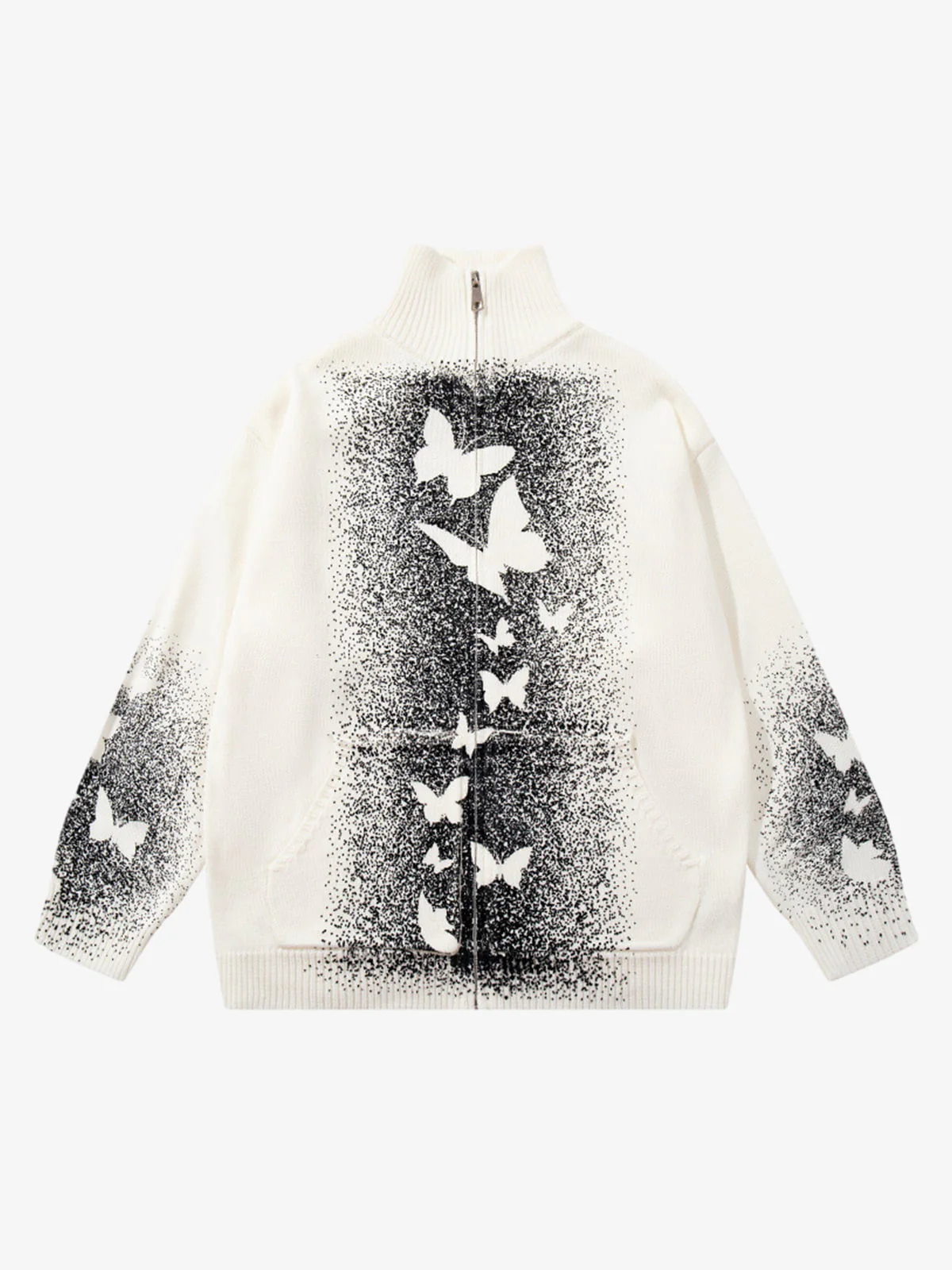 Street Dark Phantom Butterfly Stand-Collar Knit Cardigan Sweater - Image 8